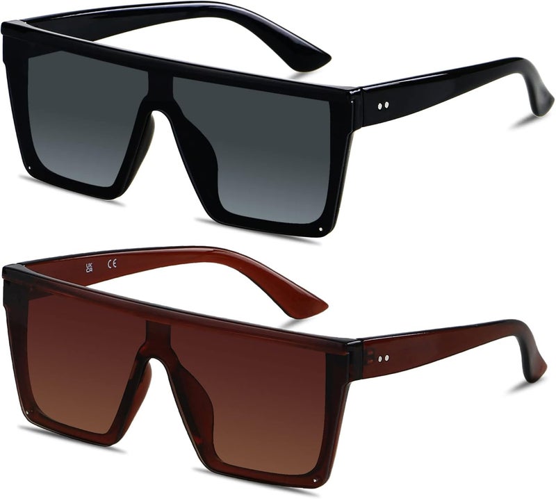 LYZOIT Square Oversized Sunglasses for Women Men Big Flat Top Fashion Shield Large UV Protection Rimless Shades - Image 1